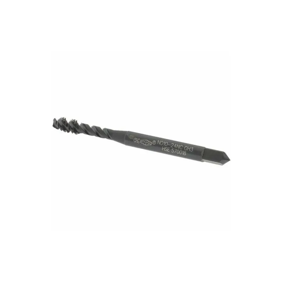 Spiral Flute Tap: #10-24, UNC, 3 Flute, Modified Bottoming Chamfer, 2B/3B Class of Fit, Vanadium High-Speed Steel, Oxide Finish