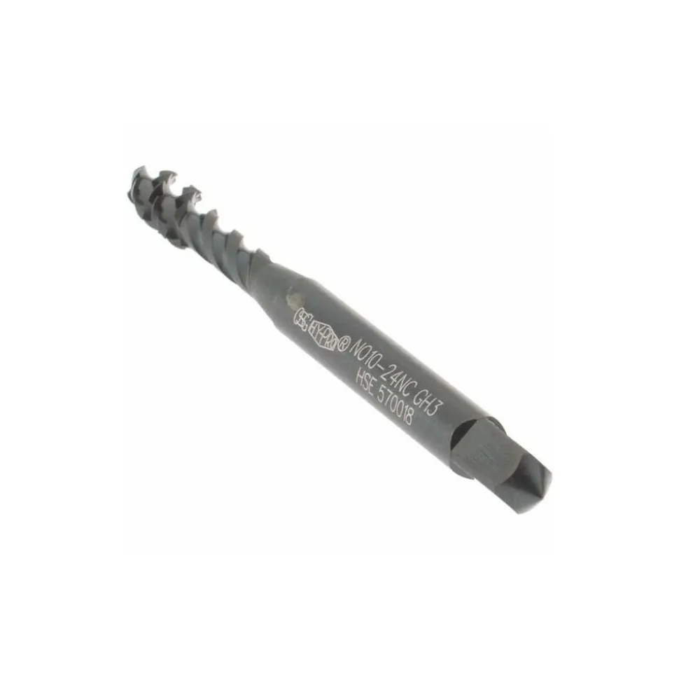 Spiral Flute Tap: #10-24, UNC, 3 Flute, Modified Bottoming Chamfer, 2B/3B Class of Fit, Vanadium High-Speed Steel, Oxide Finish