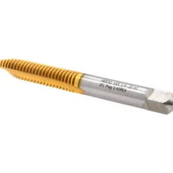 Spiral Point Tap: 1/4-20 UNC, 2 Flutes, Plug Chamfer, 3B Class of Fit, HSS, TiN Coated