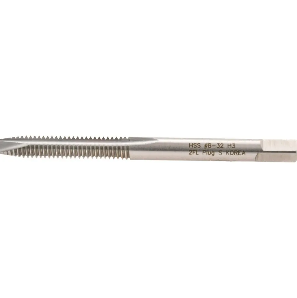 Spiral Point Tap: #8-32 UNC, 2 Flutes, Plug Chamfer, 2B Class of Fit, HSS, Bright/Uncoated Coated