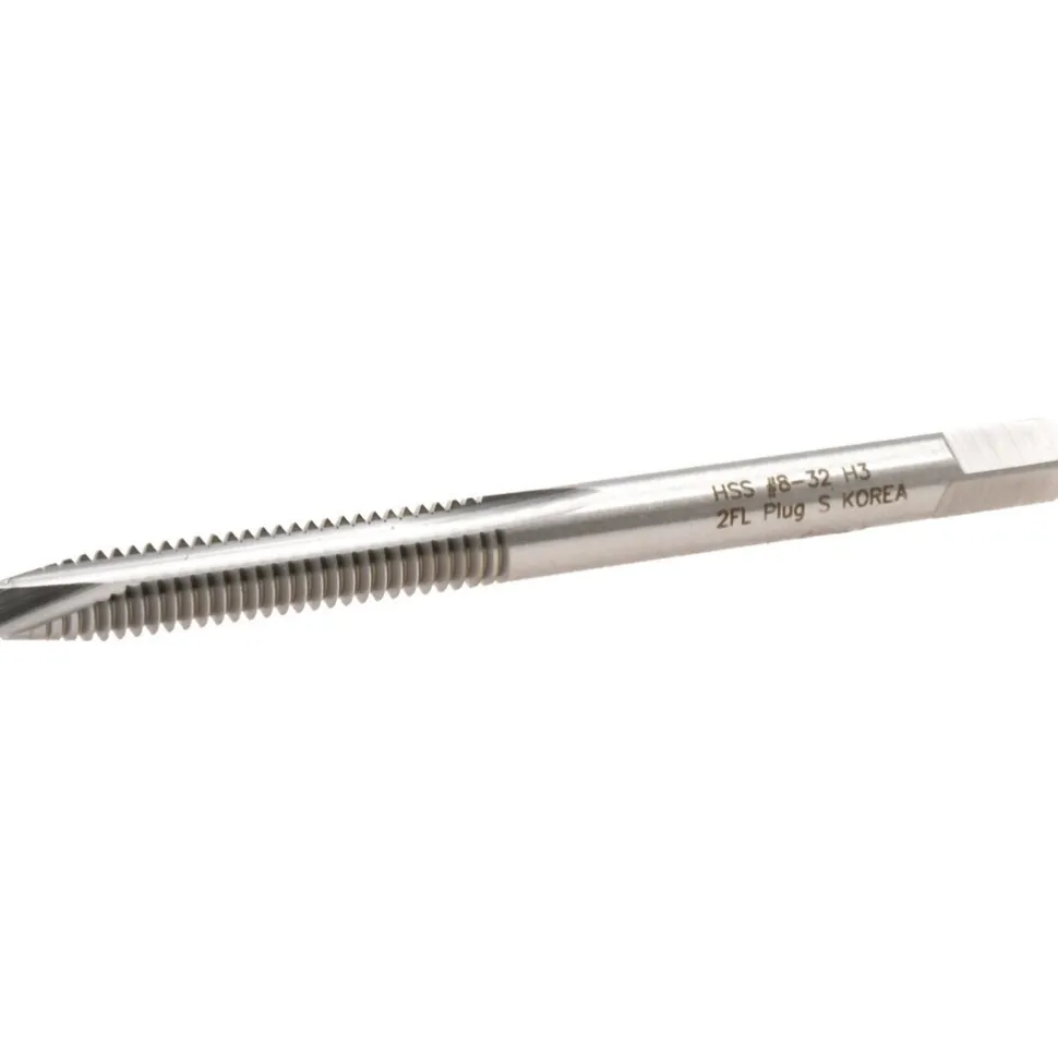 Spiral Point Tap: #8-32 UNC, 2 Flutes, Plug Chamfer, 2B Class of Fit, HSS, Bright/Uncoated Coated