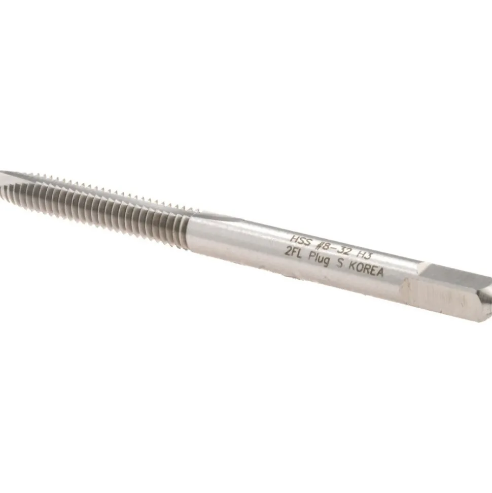 Spiral Point Tap: #8-32 UNC, 2 Flutes, Plug Chamfer, 2B Class of Fit, HSS, Bright/Uncoated Coated