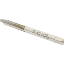 Spiral Point Tap: #10-24 UNC, 2 Flutes, Plug Chamfer, 2B/3B Class of Fit, HSS, Bright/Uncoated Coated