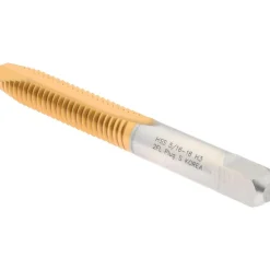 Spiral Point Tap: 5/16-18 UNC, 2 Flutes, Plug Chamfer, 3B Class of Fit, HSS, TiN Coated