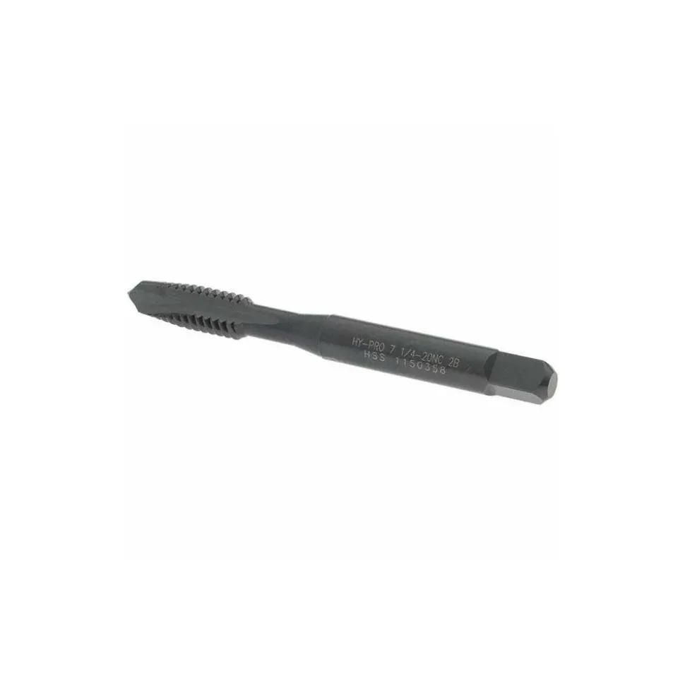 Spiral Point Tap: 1/4-20 UNC, 2 Flutes, Plug Chamfer, 2B Class of Fit, HSS, Steam Oxide Coated