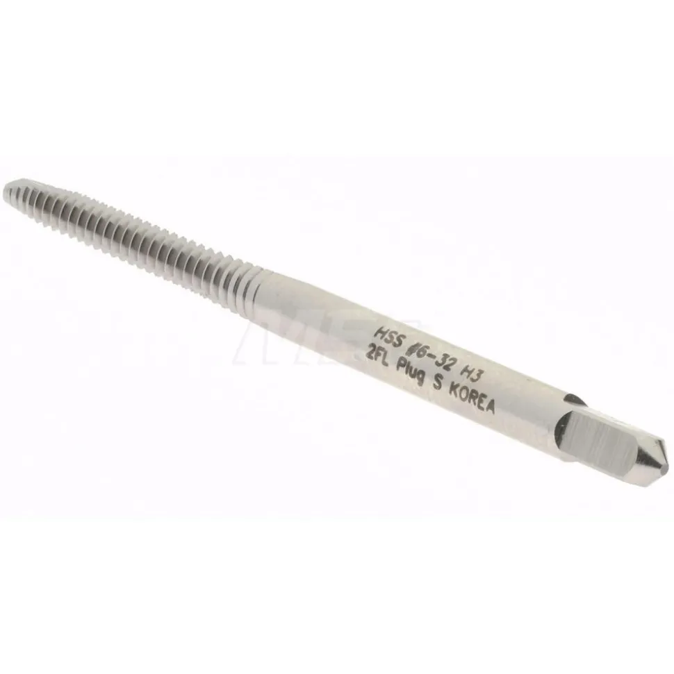 Spiral Point Tap: #6-32 UNC, 2 Flutes, Plug Chamfer, 2B Class of Fit, HSS, Bright/Uncoated Coated