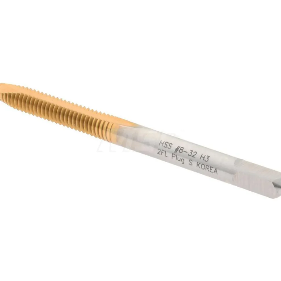 Spiral Point Tap: #8-32 UNC, 2 Flutes, Plug Chamfer, 2B Class of Fit, HSS, TiN Coated