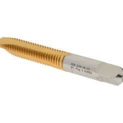 Spiral Point Tap: 3/8-16 UNC, 3 Flutes, Plug Chamfer, 3B Class of Fit, HSS, TiN Coated