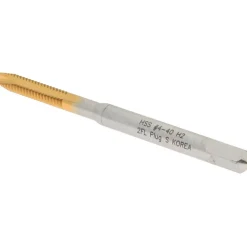 Spiral Point Tap: #4-40 UNC, 2 Flutes, Plug Chamfer, 2B/3B Class of Fit, HSS, TiN Coated