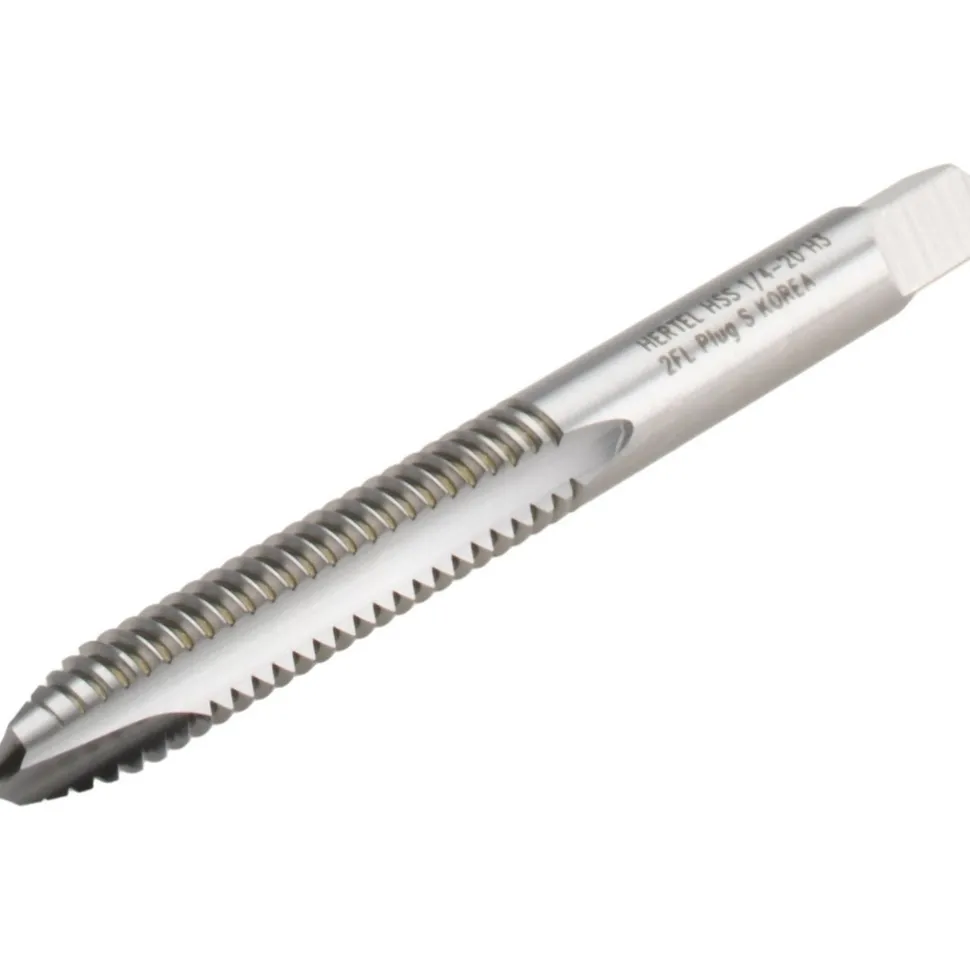 Spiral Point Tap: 1/4-20 UNC, 2 Flutes, Plug Chamfer, 3B Class of Fit, HSS, Bright/Uncoated Coated