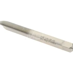 Spiral Point Tap: 1/4-28 UNF, 2 Flutes, Plug Chamfer, 3B Class of Fit, HSS, Bright/Uncoated Coated