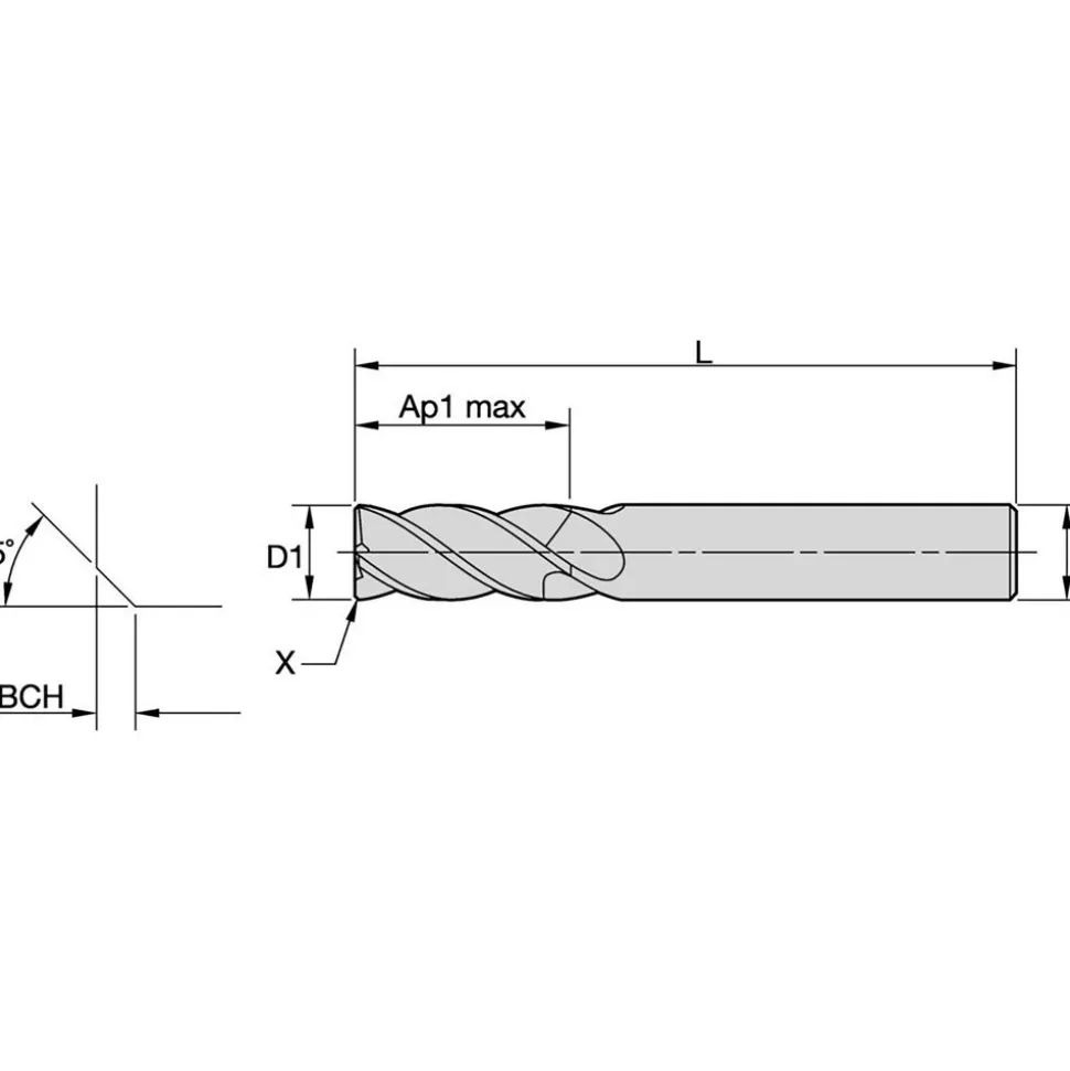 Square End Mill: 1/4" Dia, 1" LOC