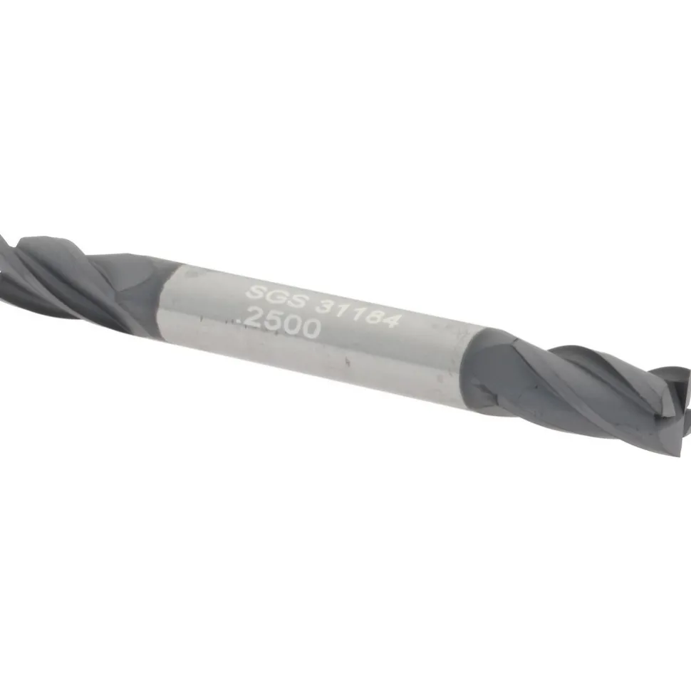 Square End Mill: 1/4" Dia, 1/2" LOC, 4 Flute, Solid Carbide