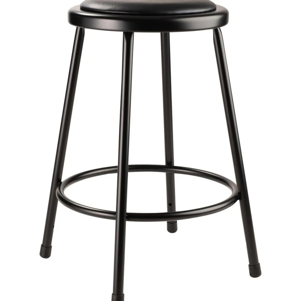 Stationary Stools; Type: Fixed Height Stool; Base Type: Steel; Overall Height: 24; 24 in; Overall Height (Inch): 24; 24 in; Width (Inch): 15 in; Depth (Inch): 15 in; Seat Material: Vinyl; Seat Shape: Round; Seat Color: Black; Seat Adjustment Type: Fixed; Weight Capacity: 300 lb; Base Color: Black