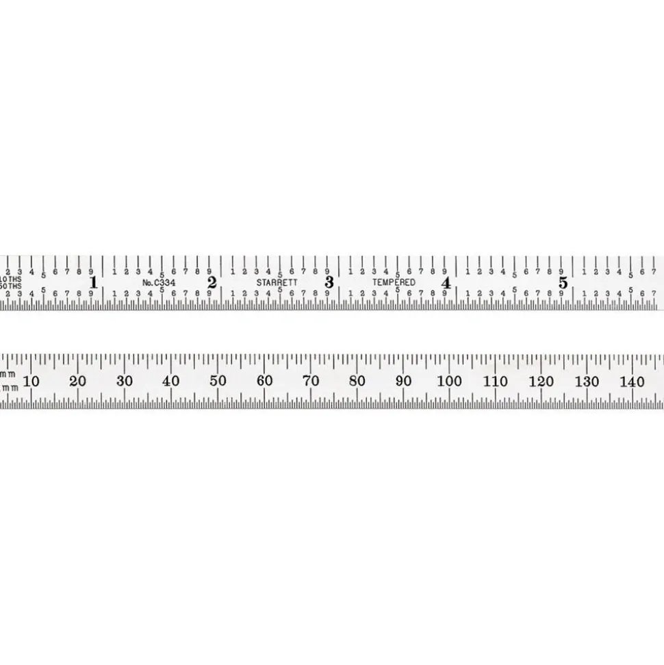 Steel Rule: 5-3/4" OAL, Decimal & Metric Graduation, Flexible, 1/2" OAW
