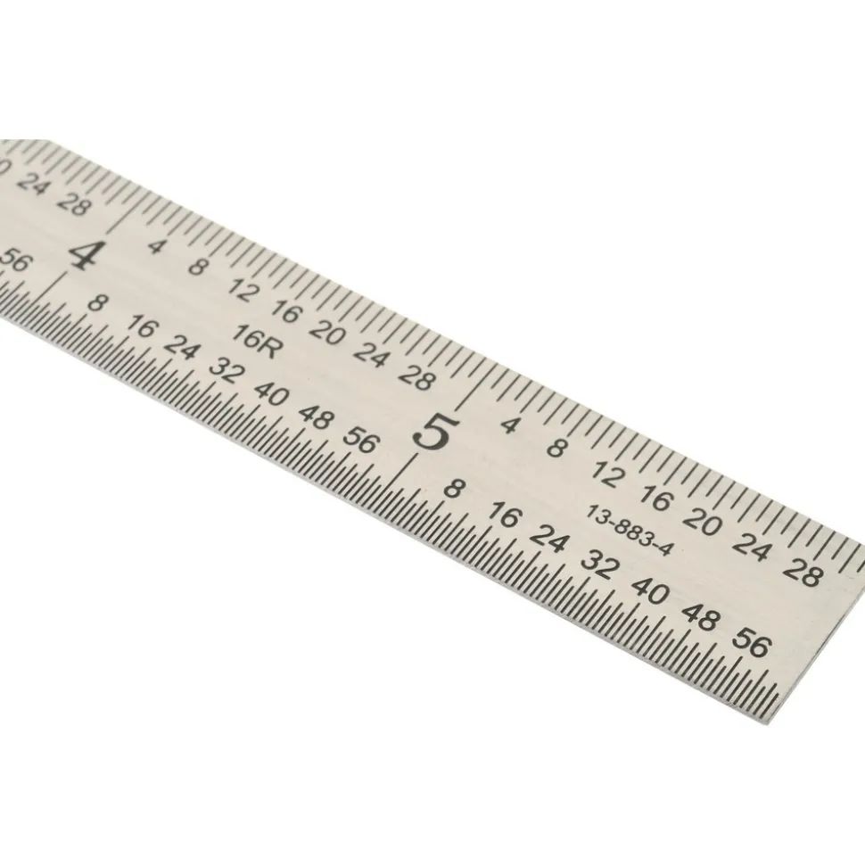 Steel Rule: 6" OAL, 16R Graduation, Flexible, 1/2" OAW