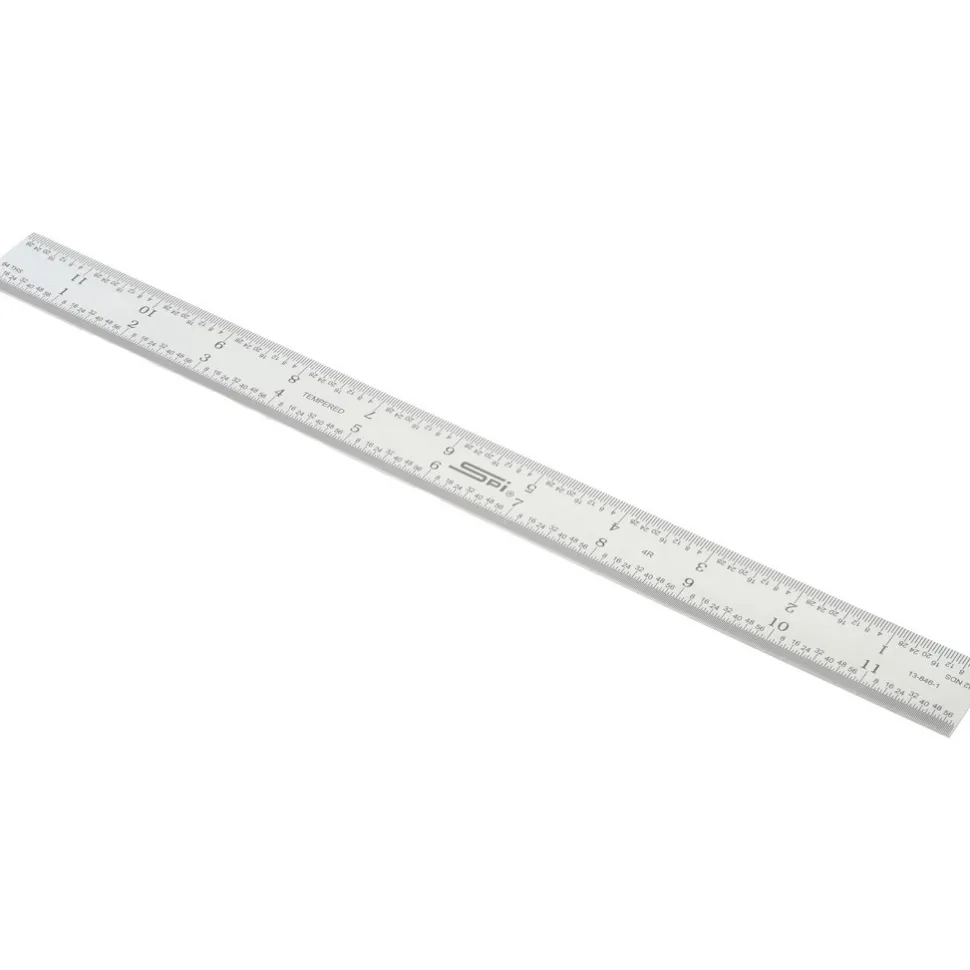 Steel Rule: 12" OAL, 4R Graduation, Rigid, 1" OAW