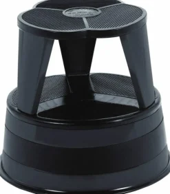 Step Stand Stool: 16" OAW, Steel, Black