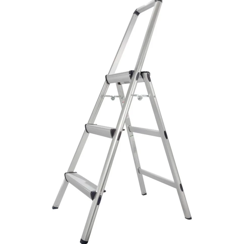 Step Stools: Stool Type: Folding Step; Base Type: Ultra-Light Aluminum Step Stool; Extra wide top step and safety bar for stability; Non-Skid Rubber Feet; Ultralight and folds thin for portability and easy storage
