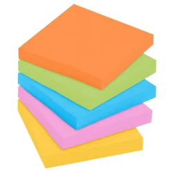 Super Sticky: 90 Sheets, 3 x 3" Sheet, Plain Ruled, Orange, Blue, Green, Yellow & Pink Paper, Glue Binding