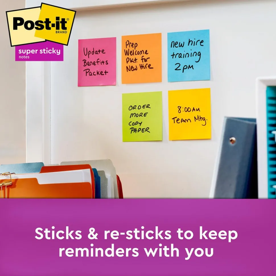 Super Sticky: 90 Sheets, 3 x 3" Sheet, Plain Ruled, Orange, Blue, Green, Yellow & Pink Paper, Glue Binding