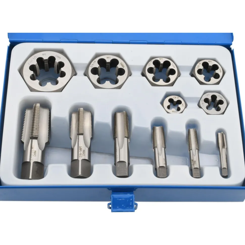 Tap & Die Set: 1/8-27 to 1 - 11-1/2 Taps, 1/8-27 to 1 - 11-1/2 Dies, NPT