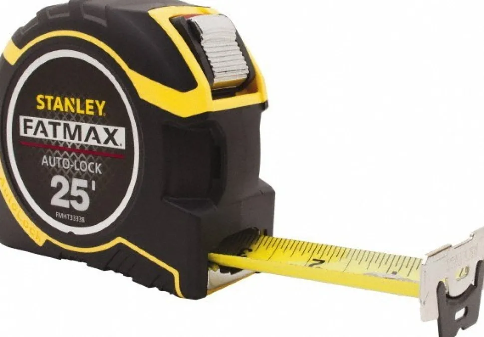 Tape Measure: 25' Long, 1-1/4" Width, Yellow Blade
