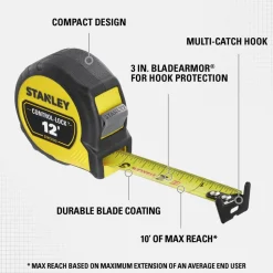 Tape Measures: Length Ft.: 12.000; Graduation (Feet): 1/16