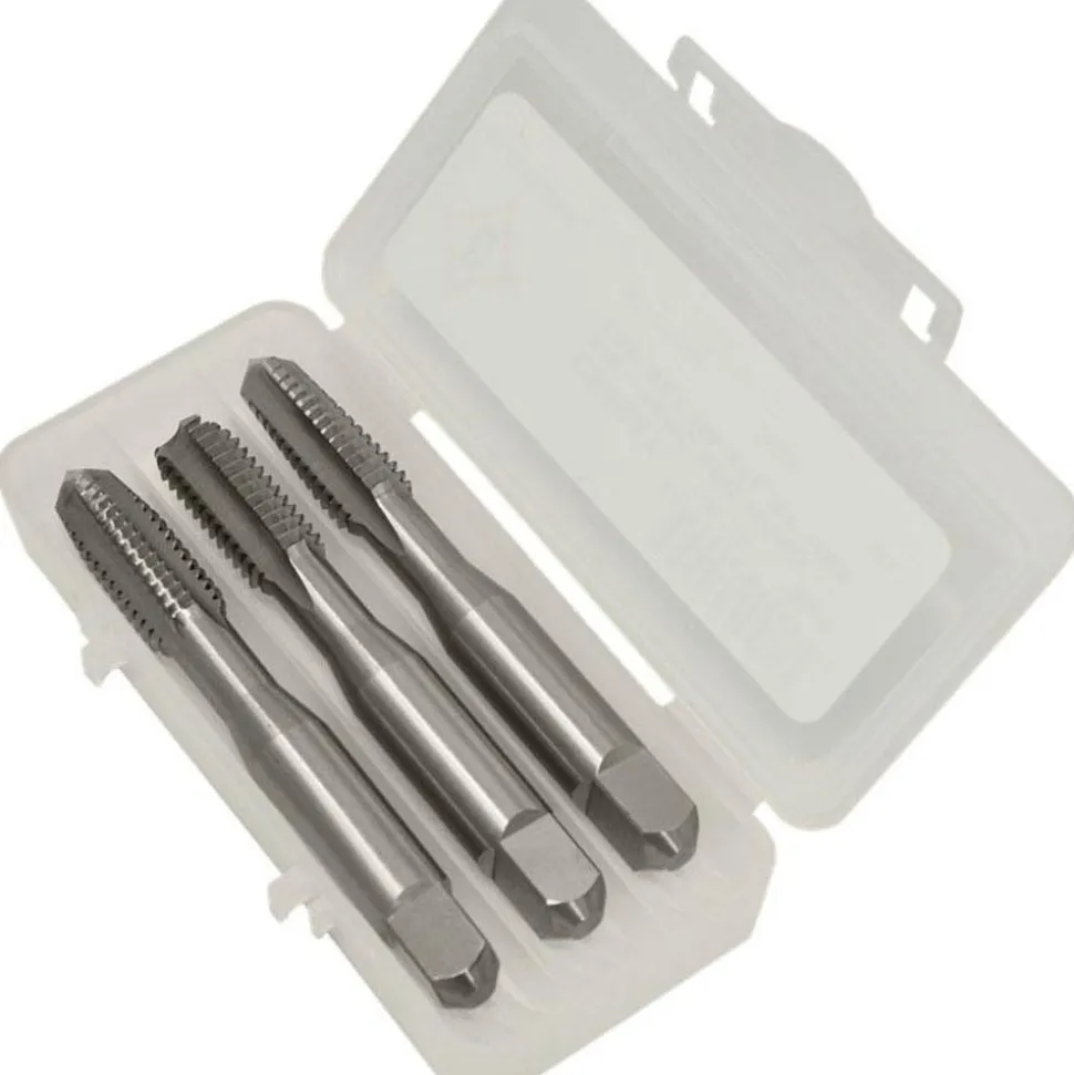 Tap Set: Metric, 4 Flute, Bottoming Plug & Taper, High Speed Steel, Bright Finish