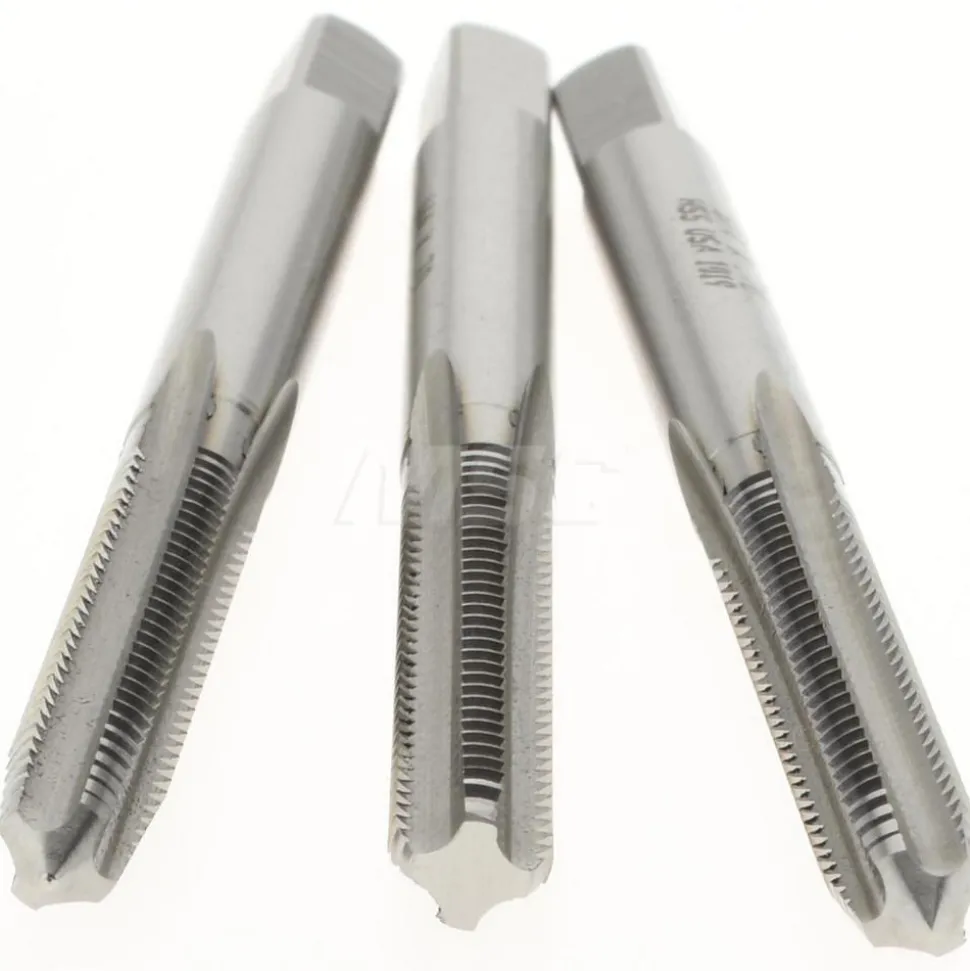 Tap Set: M4 x 0.7 Metric Coarse, 4 Flute, Bottoming Plug & Taper, High Speed Steel, Bright Finish