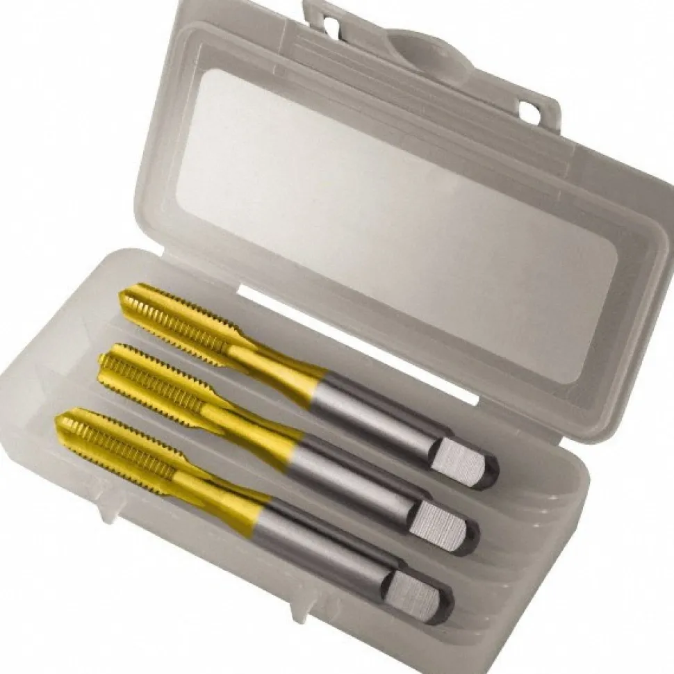 Tap Set: M6 x 1 Metric, 4 Flute, Bottoming Plug & Taper, High Speed Steel, TiN Finish