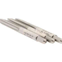 Tap Set: #12-24 UNC, Chamfer (1) Bottom, (1) Plug, (1) Taper, 4 Flute, High Speed Steel, Bright Finish