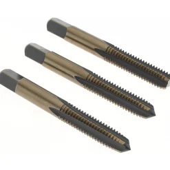 Tap Set: 3/8-16 UNC, 4 Flute, Bottoming Plug & Taper, High Speed Steel, Gold & Oxide Finish