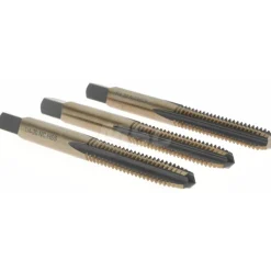 Tap Set: 1/4-20 UNC, 4 Flute, Bottoming Plug & Taper, High Speed Steel, Gold & Oxide Finish