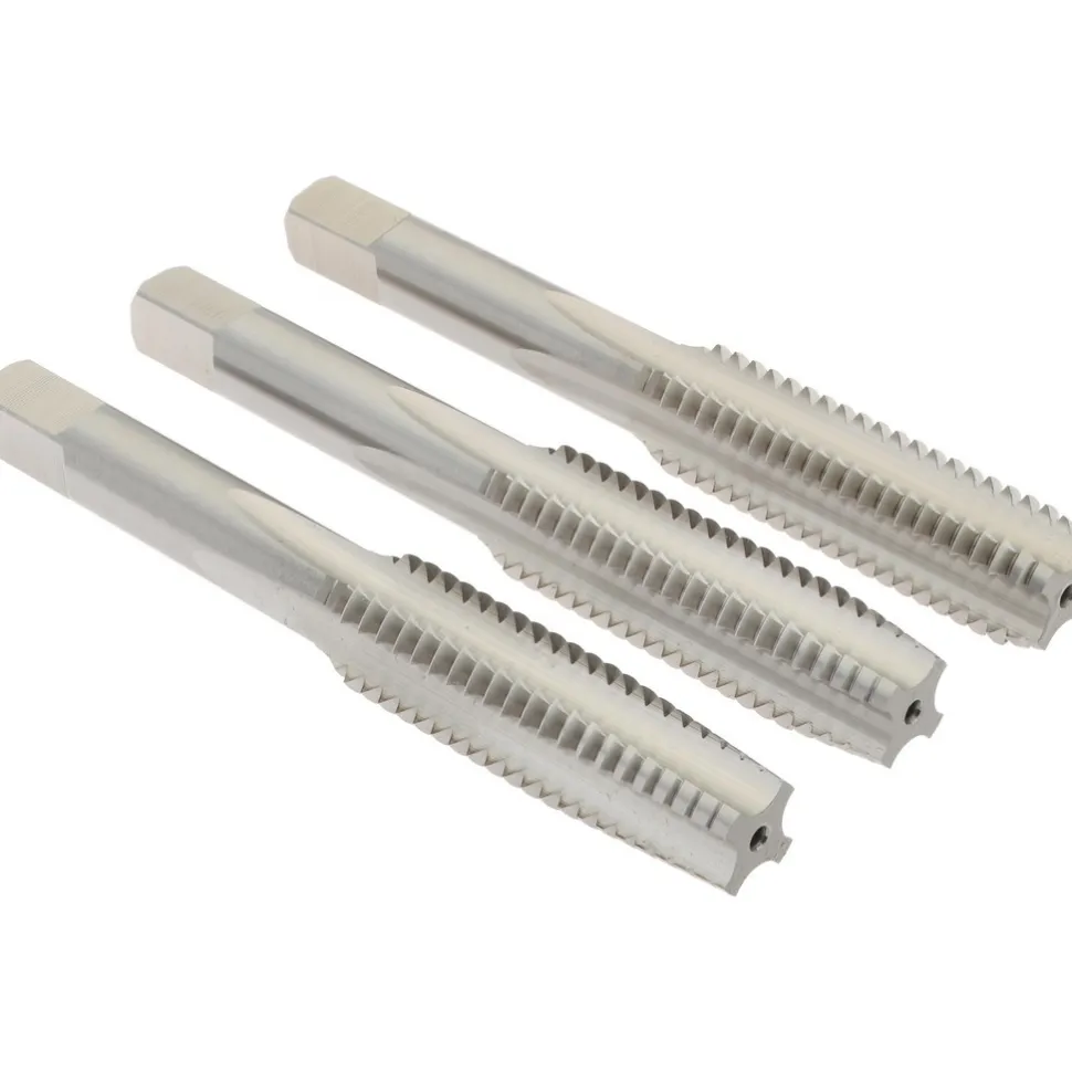 Tap Set: 7/16-14 UNC, 4 Flute, High Speed Steel, Bright Finish