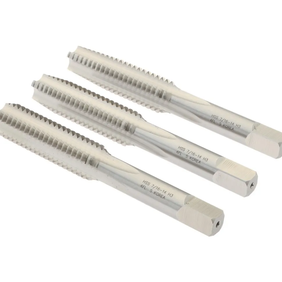 Tap Set: 7/16-14 UNC, 4 Flute, High Speed Steel, Bright Finish