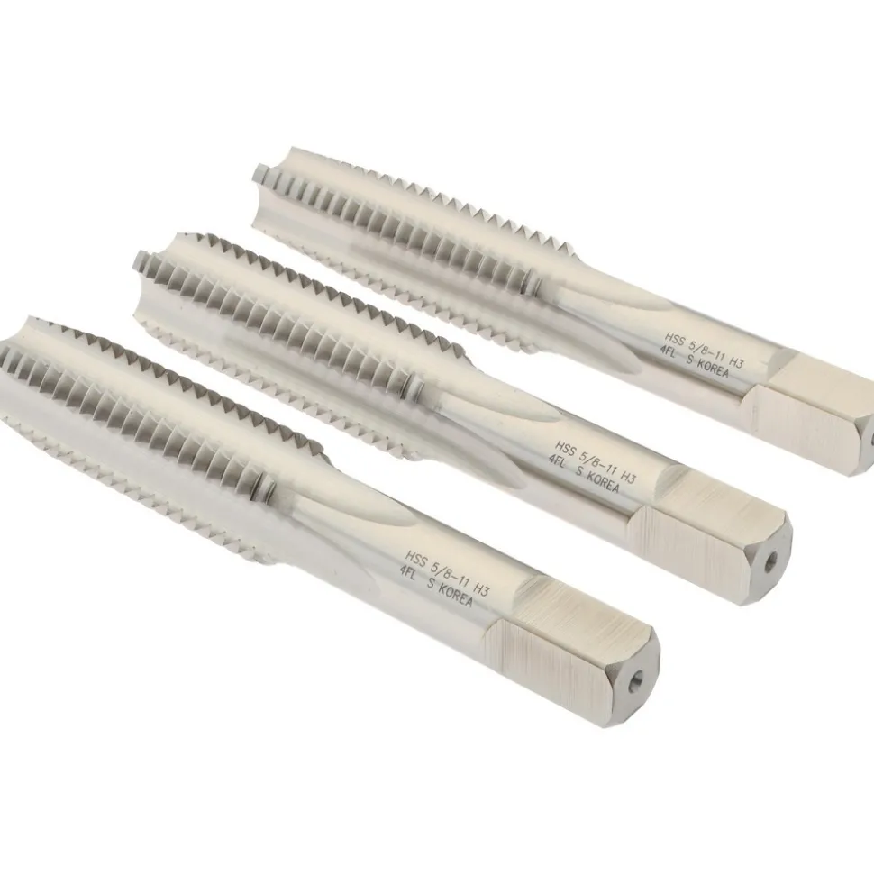 Tap Set: 5/8-11 UNC, 4 Flute, High Speed Steel, Bright Finish