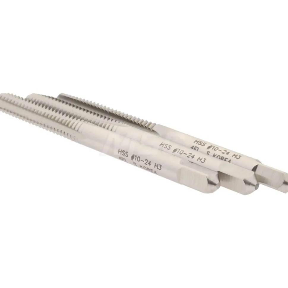 Tap Set: #10-24 UNC, 4 Flute, High Speed Steel, Bright Finish