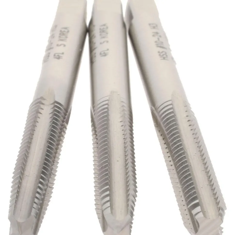Tap Set: #10-24 UNC, 4 Flute, High Speed Steel, Bright Finish