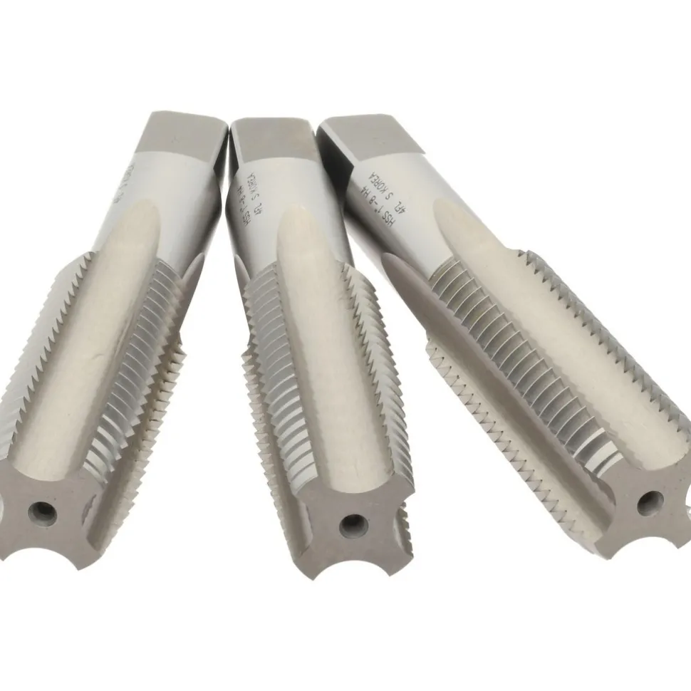 Tap Set: 1-8 UNC, 4 Flute, High Speed Steel, Bright Finish