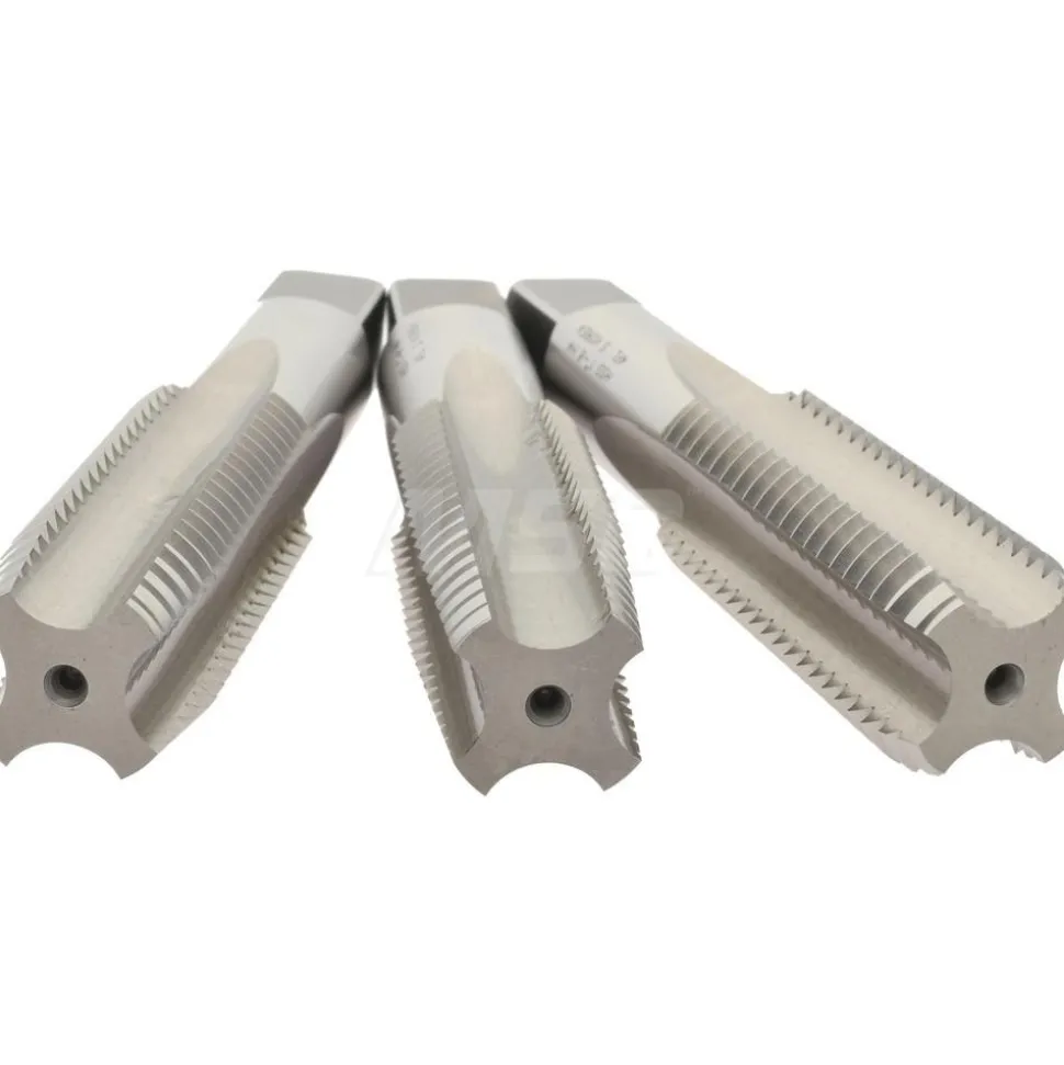 Tap Set: 1-8 UNC, 4 Flute, High Speed Steel, Bright Finish
