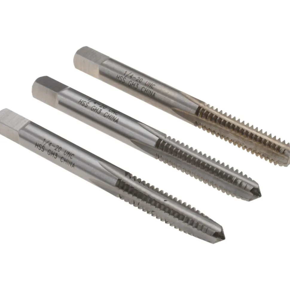 Tap Set: 1/4-20 UNC, 4 Flute, High Speed Steel, Bright Finish