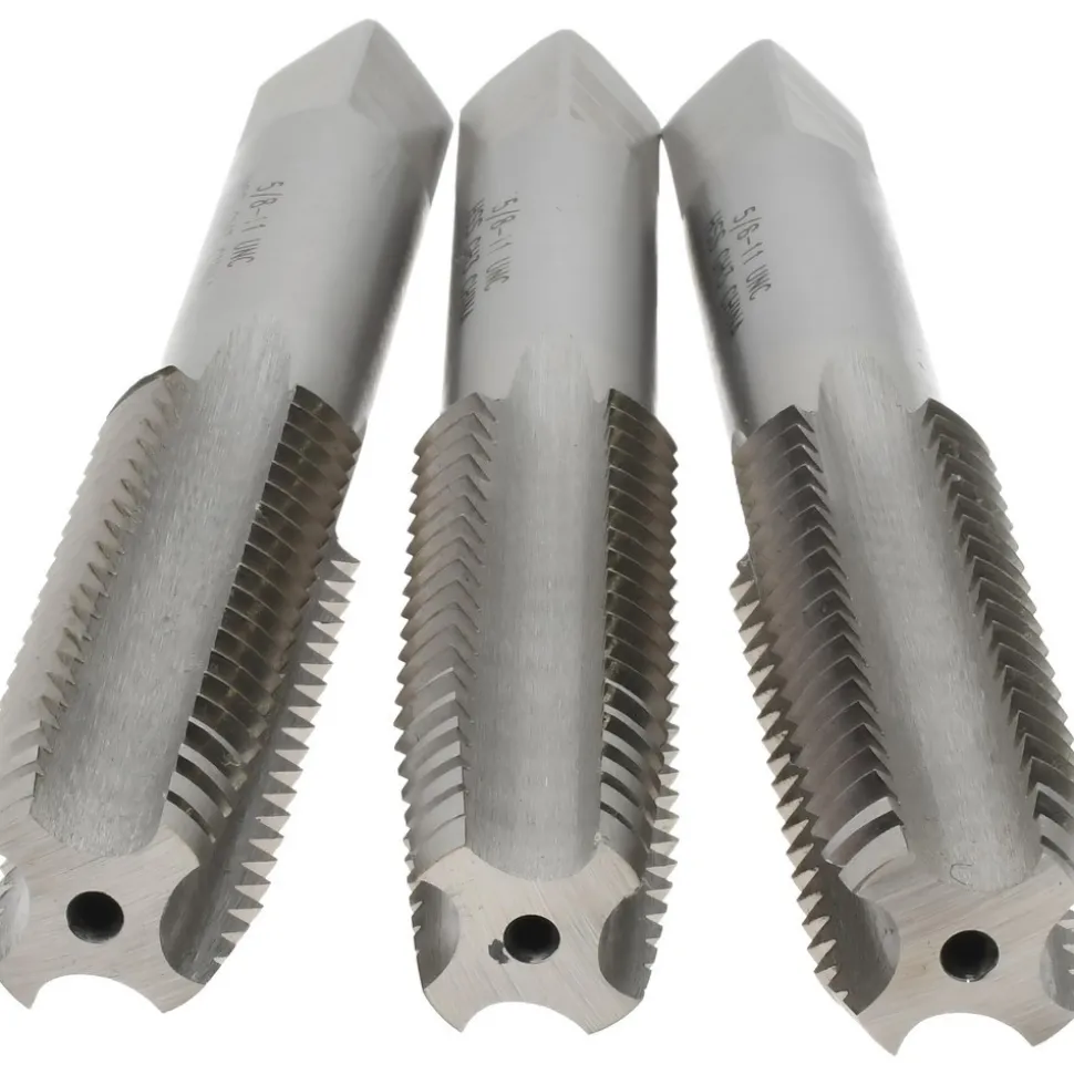 Tap Set: 5/8-11 UNC, 4 Flute, High Speed Steel, Bright Finish