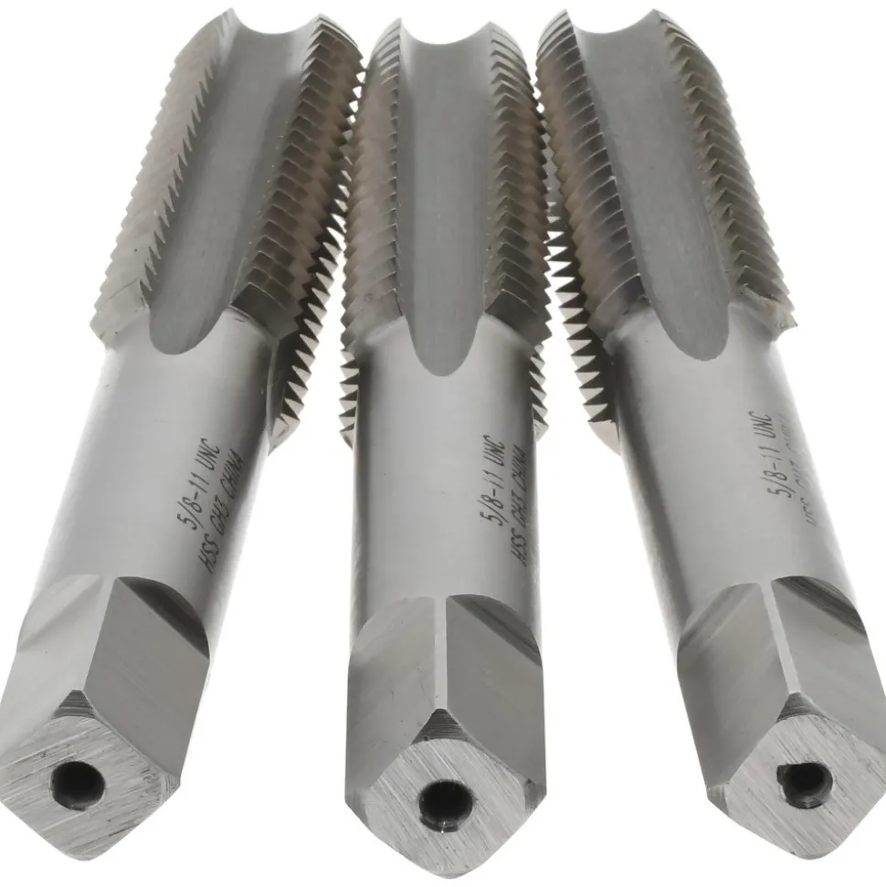 Tap Set: 5/8-11 UNC, 4 Flute, High Speed Steel, Bright Finish