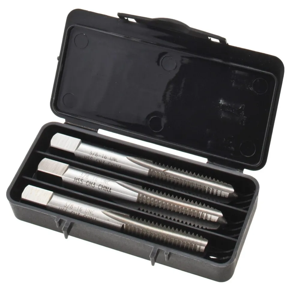 Tap Set: 3/8-16 UNC, 4 Flute, High Speed Steel, Bright Finish