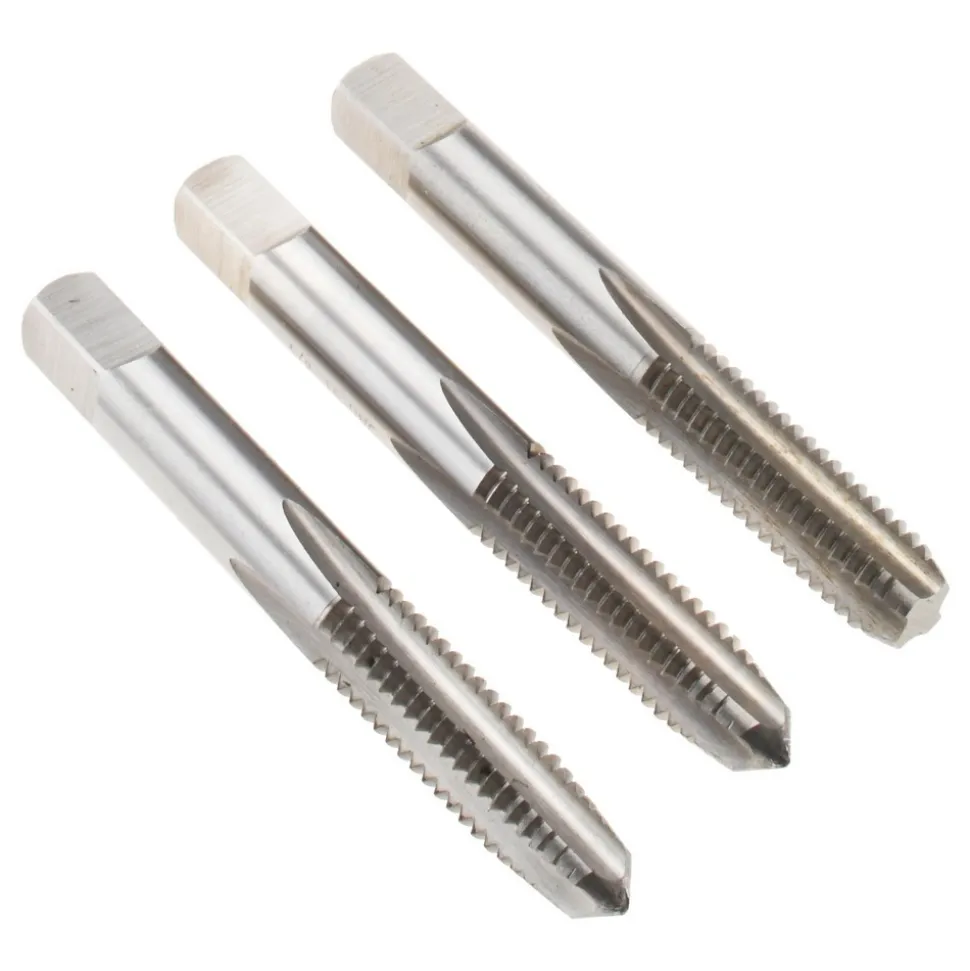 Tap Set: 3/8-16 UNC, 4 Flute, High Speed Steel, Bright Finish