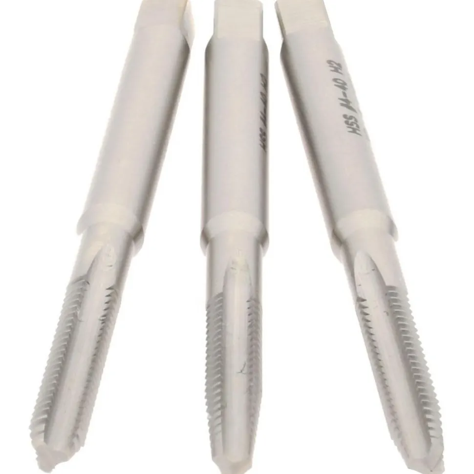 Tap Set: #4-40 UNC, 3 Flute, High Speed Steel, Bright Finish