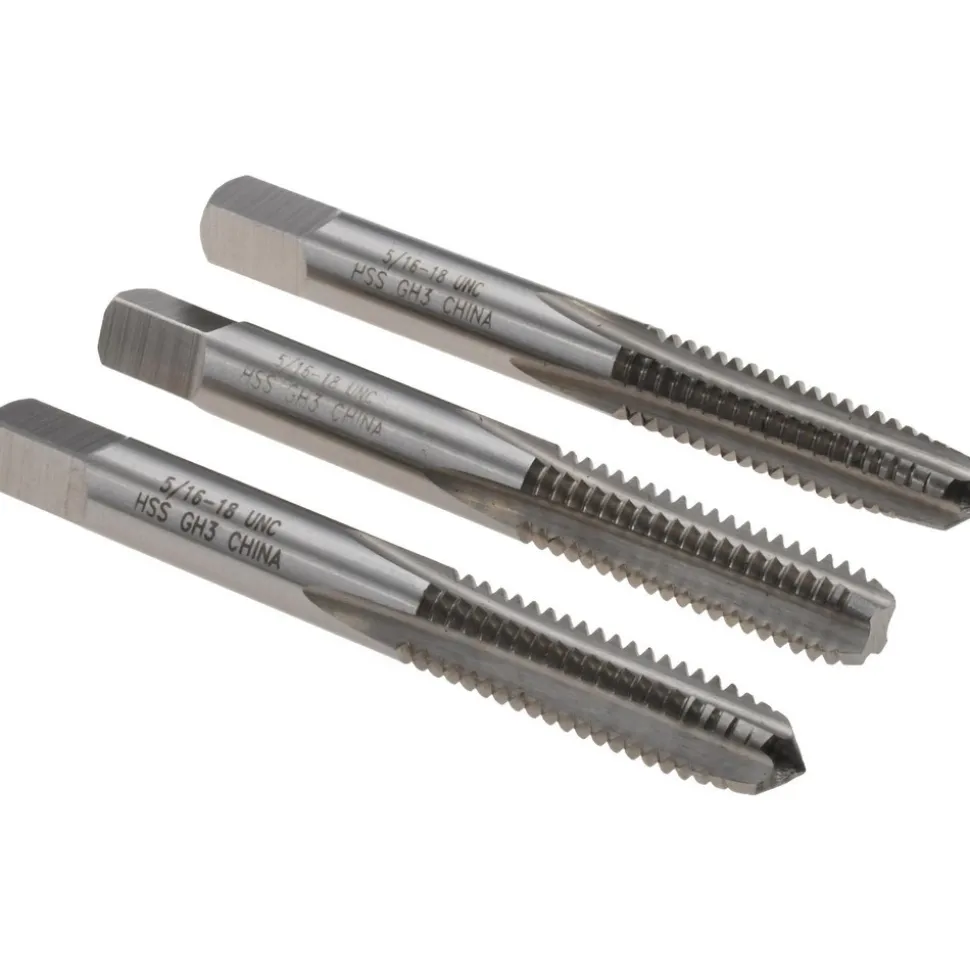 Tap Set: 5/16-18 UNC, 4 Flute, High Speed Steel, Bright Finish