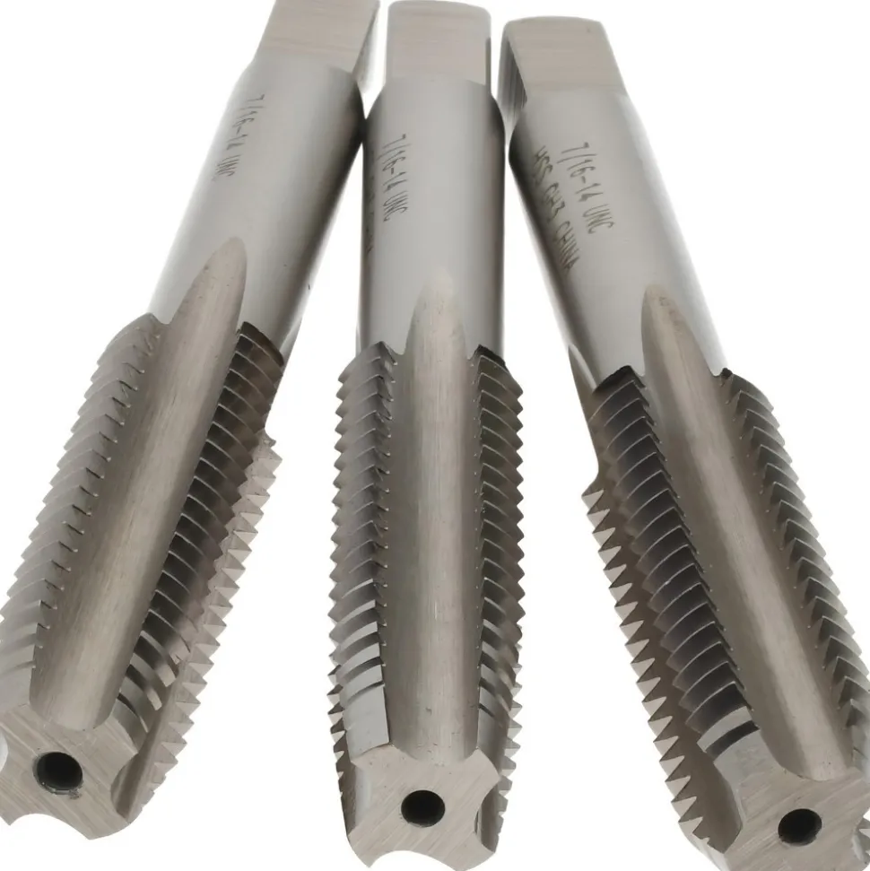 Tap Set: 7/16-14 UNC, 4 Flute, High Speed Steel, Bright Finish