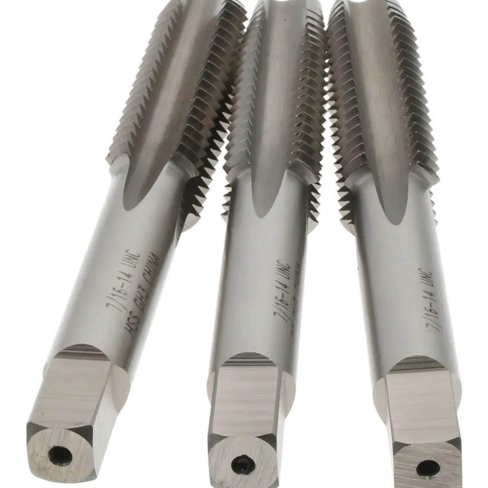Tap Set: 7/16-14 UNC, 4 Flute, High Speed Steel, Bright Finish